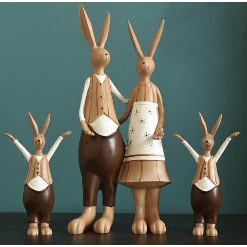 [HHT] Nordic Modern Rabbit Family Sculpture ornaments resin crafts home decoration Rabbits housewarming wedding high-end gifts