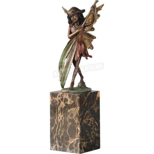 Fairy Statue Figurine Hot Cast Bronze Girl Sculpture Art Marble Base Home Girls Room Decor Gifts