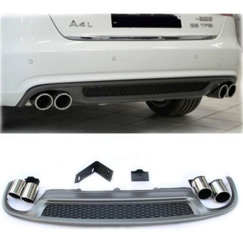 S-Line S4 Style Rear Bumper Diffuser & Exhaust Tip For A4 B8.5 Sedan 2013-2016 Car Tailpipe Tail Muffler Pipes