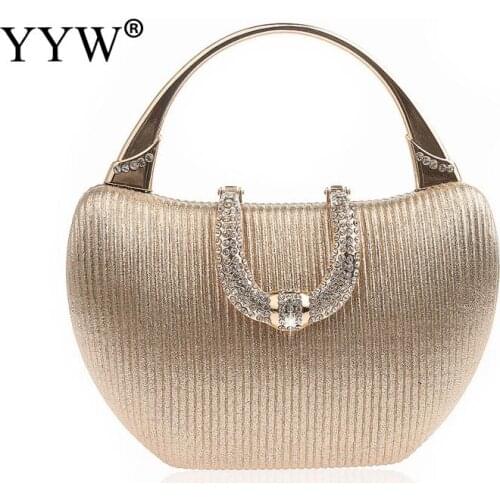 Champagne Rhinestone Handbag For Women Luxury Wedding Purse Top Handle Handbags Lady Shoulder Bag Pochette Femme Evening Clutch