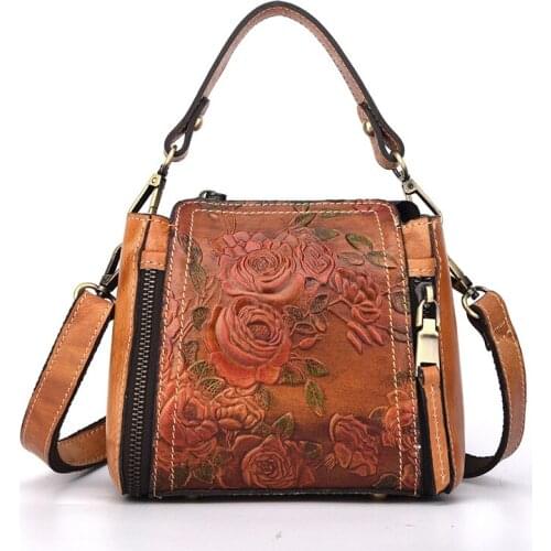 Hot sale fashion women shoulder bag genuine leather charming gorgeous rose flowers prints messenger bag retro handbag