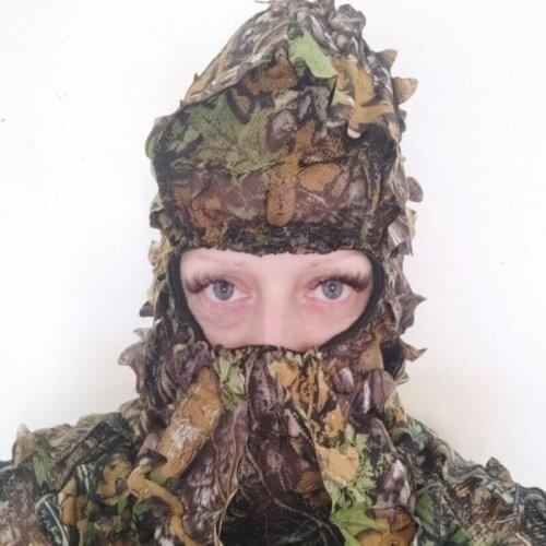 Tactical Mens Woman Maple Leaf Style Camouflage Full Face Mask Hunting Hood Cap Head Ghillie Suits Accessories Outdoor Sports