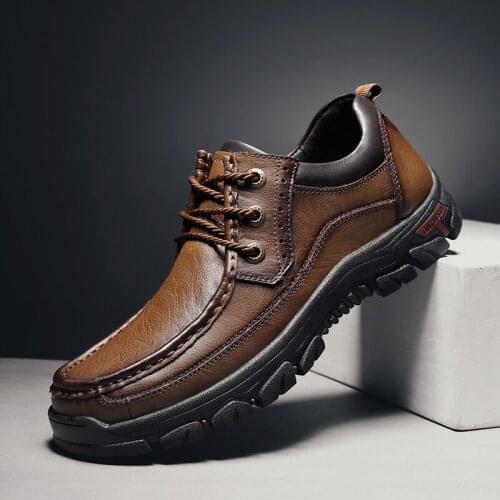 Leather Men Shoes Oxfords Genuine Classic Black Comfortable Breathable Loafers Outdoor Hiking Shoes for Men