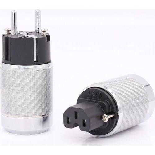Carbon Fiber EU Mains Power Plug IEC Plug Rhodium Plated Connector hifi