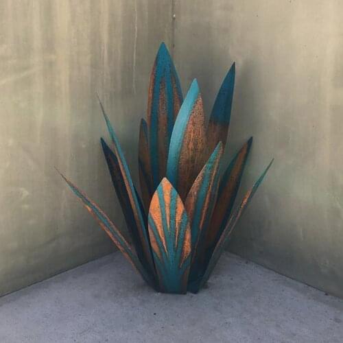 Iron Blue Metal Agave Plant Sculpture DIY for Outdoor Patio Yard Decor 27cm