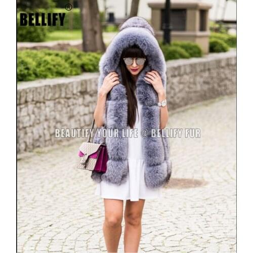 Top quality ladies fashion Hooded natural fox fur vest Gilets plus size Real fur coats outerwear