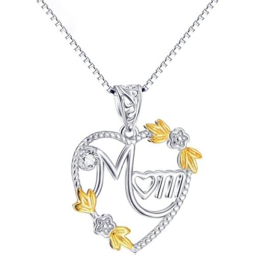 Sterling Silver Color Heart MOM Pendant Long Chain Statement Choker Necklace for Women Fashion Jewelry Best Mothers Day Gift