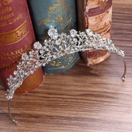 FORSEVEN Simple Shining Crystal Flower Tiara Crown de Noiva Princess Diadem Women Bride Wedding Party Hair Jewelry Headbands
