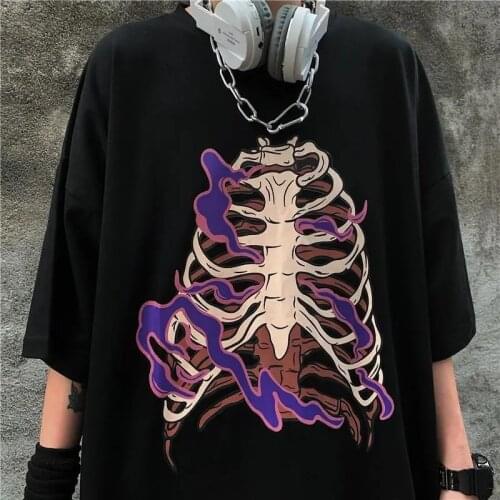 2021 summer Punk E-girl Tee gothic skull print T-shirt 90s streetwear summer women vintage casual o-neck gothic clothes tops