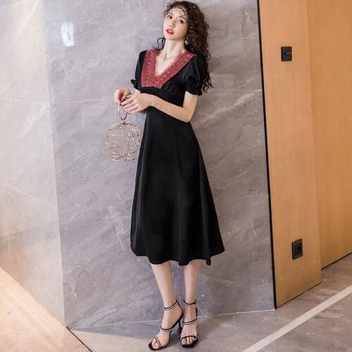 Casual Short Sleeve Puff sleeve Midi Dresses Temperament elegant solid Women Summer Dress party dresses women evening 2020