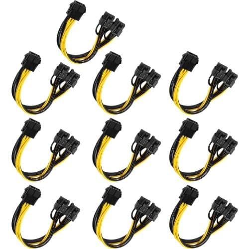 10Pcs 8 Pin PCI Express to Dual PCIE 8 (6+2) Pin Power Cable 20cm Motherboard Graphics Card PCI-E GPU Power Data Cable Splitter