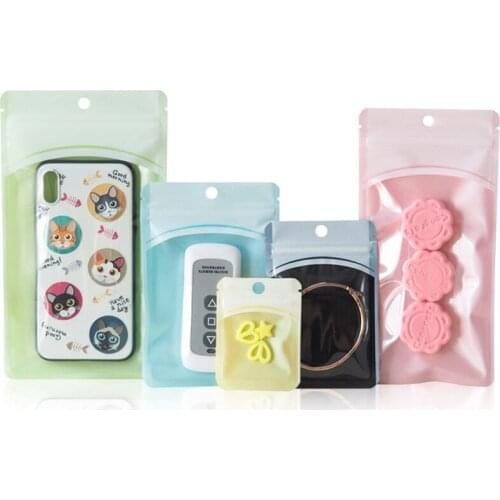 100Pcs/lot Clear Plastic Zip Lock Heat Sealing Recyclable Package Bags With Hang Hole Zipper Dried Fruit Nuts Retails Pouches