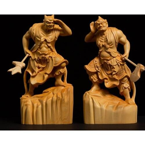 2 PCS Solid wood The clairvoyant eye，shun wind earFigure statue Modern handmade art sculpture Home Feng Shui Decoration Statue