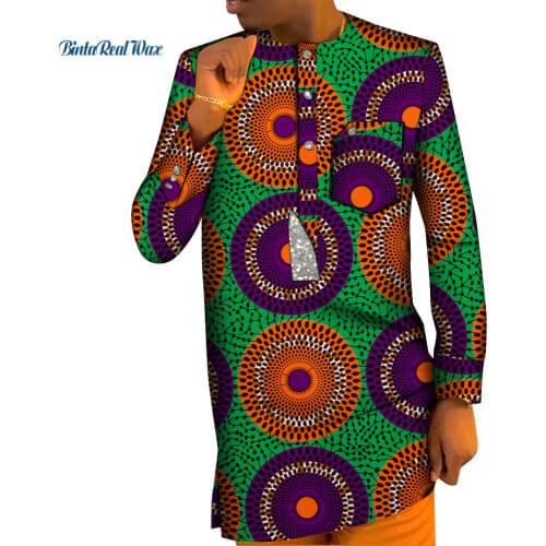 2021 Bazin Riche Men Cotton Shirts Dashiki African Print Pocket Shirts African Style Top Clothing African Men Clothes WYN1650