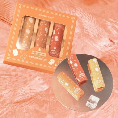 3pcs/set Mini Mousse Matte Lipstick Set Waterproof Long-lasting Easy-to-color Lipstick Pen Exquisite Lip Makeup Cute Gift TSLM1