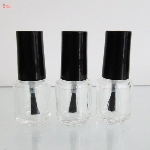 5pcs 5Ml Empty Nail Polish Bottle,Glass Cometic container,Nail Oil Transparent Vails with Brush Lid,Nail Glass Bottles with Lid