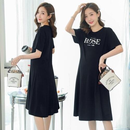 74409# Maternity Clothes Summer Cotton Short Sleeves Loose Letter Printing Dress Pregnant Women Mom Dress