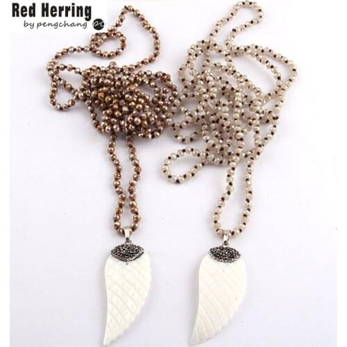 Free Shipping Fashion 4mm Mini Glass Knotted Handmake Paved Shell Wing Pendant Necklaces