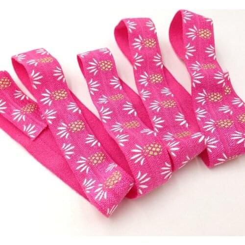 5 Yards 5/8 Hot Pink Gold Foil Pineapple Fold Over Elastic Ribbon, Hawaiian Birthday, Hawaii Hair Ties, Gum for sewing