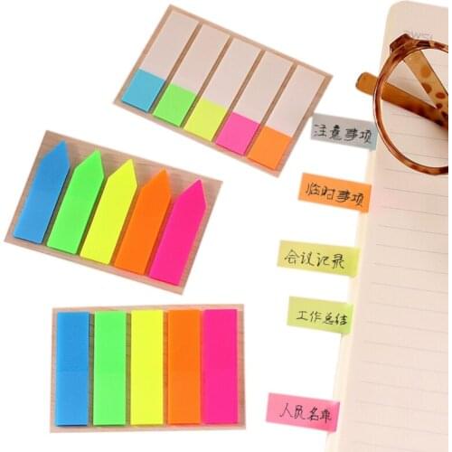 1pack/lot Fluorescence 5 Candy Colors Self Adhesive Memo Transparent Stationery Notes Message Label Office School Supplies