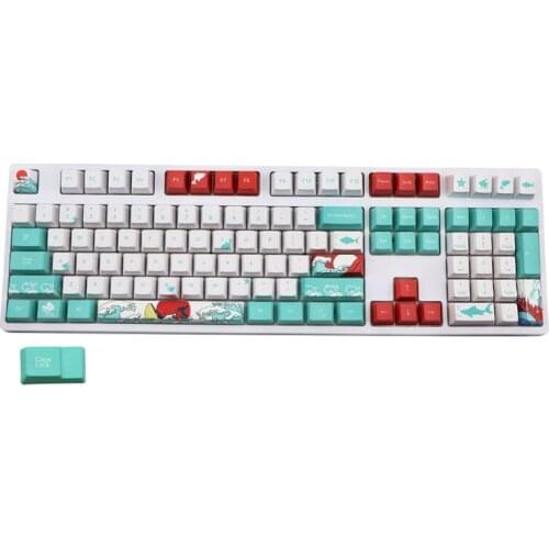 G32B 5 Sides Dye-Sublimation 109 Keys OEM PBT Keycaps Full Set Mechanical Keyboard Keycaps Ukiyo-e Sea Waves Keycaps