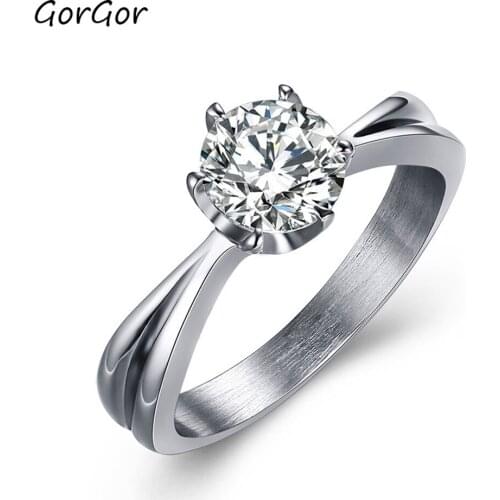 GorGor 2020 New Arrivals Steel Color Crown Fashion Japanese and Korean Simple Rhinestone Rings for Women Engagement Gift RC-098