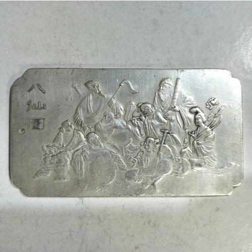 Chinese tibet Silver Bullion thanka The eight immortals cross the sea statue amulet Waist tag hang metal pandent