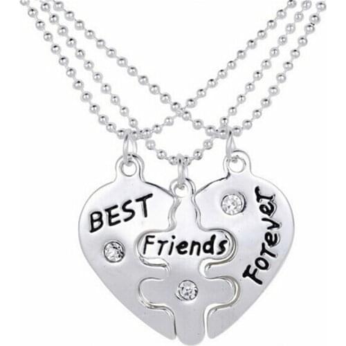 Lovers' Collier Bff Statement Necklace 3 Pcs Best Friends Forever Necklaces Colar Friendship Heart Charm Pendent Gift For Girls