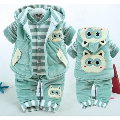 Baby clothing sets toddler boys baby warm suit winter newborn baby girls cartoon cotton thick velvet hoodies+shirt+ pants 3pcs