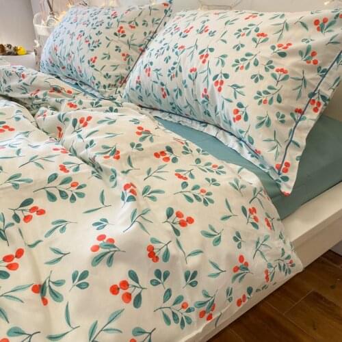 Little Cherry Bedding Set Pure Cotton Four-piece Set French Pastoral Style Bedding Twill Cotton Duvet Cover Bed Sheet Pillowcase