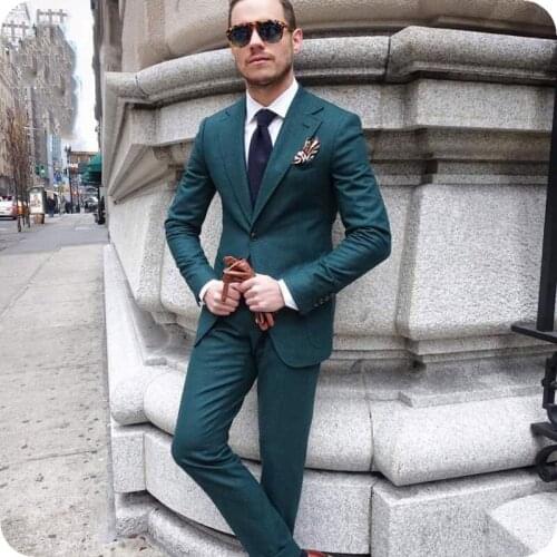 Hunter Green Men Prom Suits Latest Coat Pants Designs Men Suits for Wedding Men Male Blazer Costume Homme 2Piece Terno Masculino