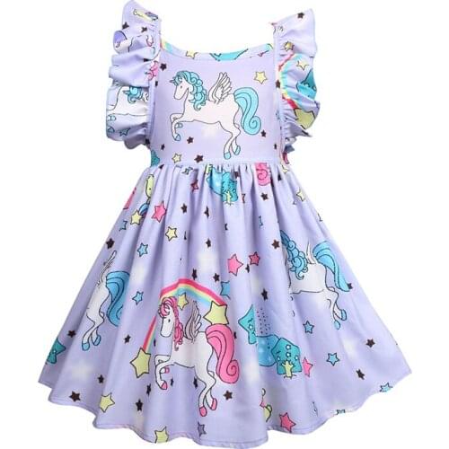 Summer Girls Dress Baby Kids Sleeveless A-line Backless Dresses Children Princess Party Dress Unicorn Cartoon Casual Clothes