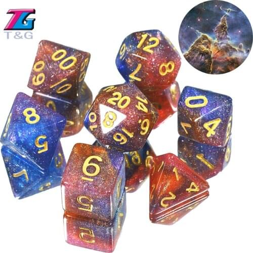 Shinny Universe Galaxy RPG DND Game Digital Dice Set of D4-D20 with Bag Boardgame As Souvenirs/Gift 7 Colors