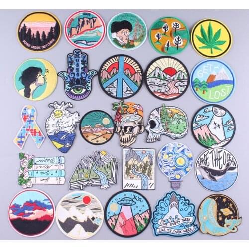 Mountain Embroidery Patches for clothing Stripe Punk/ Skull Embroidered Patches For Clothes Applique For T-shirt Badges Adventur