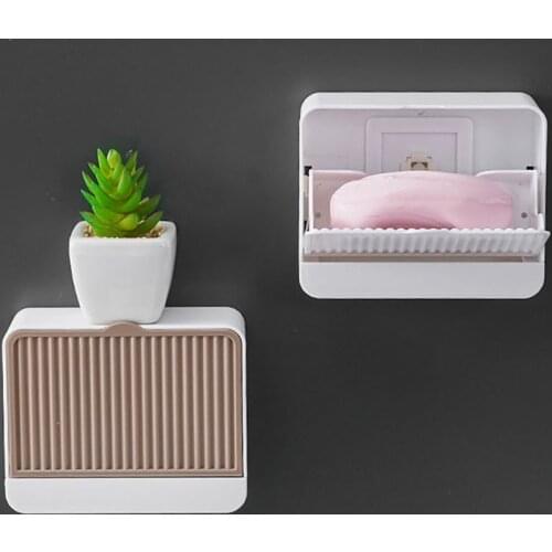 GURET Wall Mounted Soap Holder With Lid Bathroom Storage Container Double Grid Drainable Soap Dish Domestic Bathroom Accessories