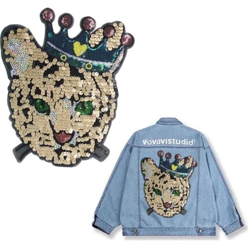 New T Shirt Women Sew on Patch Sequins 27*32cm 3D Crown Cat Deal With it Biker Patches for Clothes Stickers