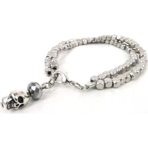 New arrival Free shipping Fashion women double square beads with alloy skull charm toggle clasp Bracelet