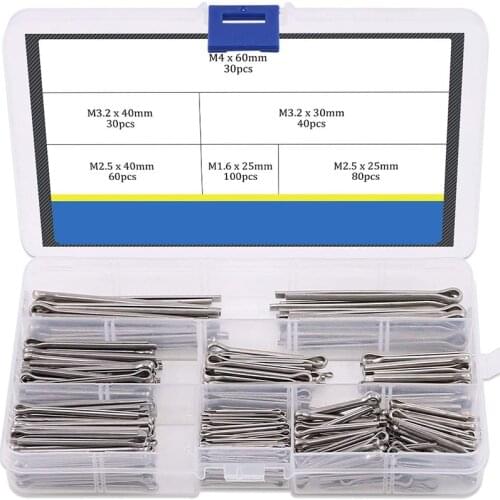 New Cotter Fixings Set,6 Sizes 304 Stainless Steel Cotter Pin Clip Key Fastener Fitting Assortment Kit(340 Pcs)