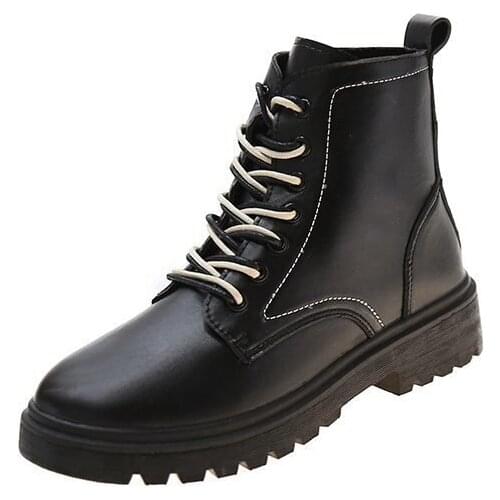 Autumn Motorcycle Boots 2021 Fashion Winter Women Ankle Boots Black Leather Non-slip Waterproof Female Platform Shoes Plus Size