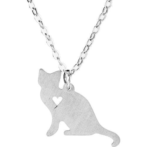 Cat Necklace Silver Color Stainless Steel Pendant Necklaces Cute Animal Choker Jewelry Gift For Women Kids