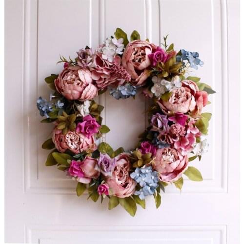 Peony imitation wreath door decoration wreath wedding decoration Halloween Christmas home decoration wedding roses