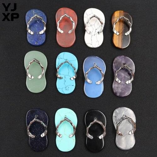 YJXP Natural Amethysts Slipper Pendants Crystal Quartzs Abalone Shell Charms Jewelry for DIY Necklaces Earrings Accessories 1 Pc
