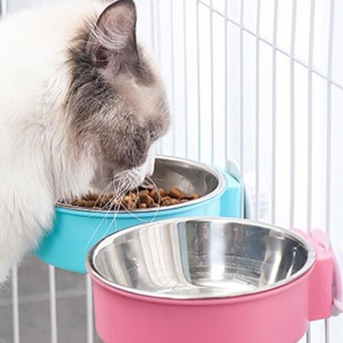 Durable Pet Bowl Hang Stationary Dog Cage Bowls Stainless Steel Dog Cat Hanging Bowls Puppy Kitten Feeder Water Food Bowl
