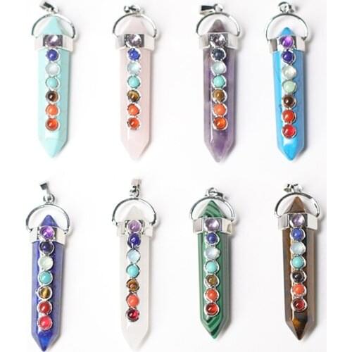 Popular Natural Round Jewel Beads 7 Chakra Necklace Pendant Sword Fashion Men And Women Jewelry Color Reiki Healing Amulets
