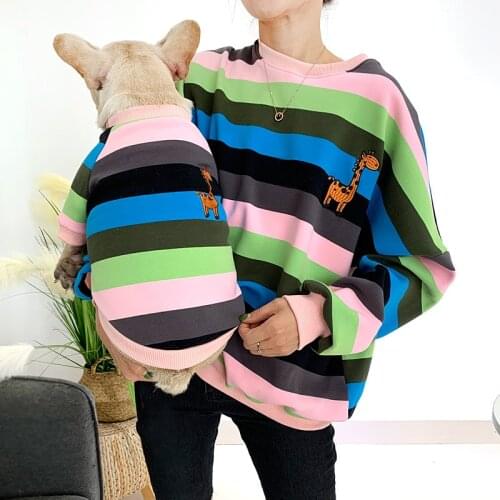 Rainbow Dog Clothes Pet Matching Clothing for Dogs Hoodie Winter Warm Dog Coat Sweater French Bulldog Clothes for Dogs Costume