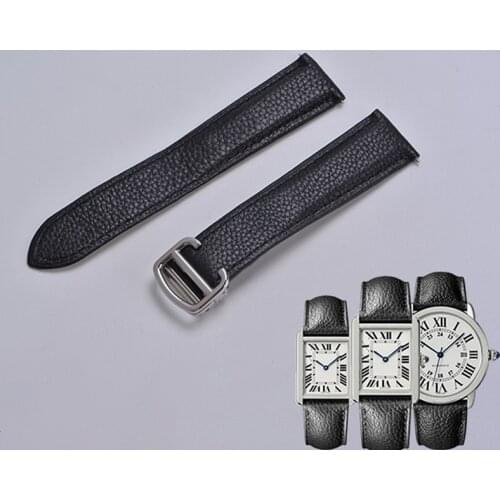 Watch Band For Cartier TANk SOLO Men Lady Deployant Clasp Strap Watch Accessories Genuine Leather soft Watch Bracelet Belt