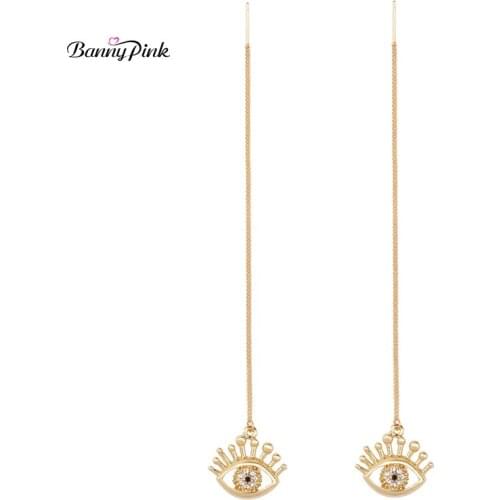 Banny Pink Cute Rhinestone Eyes Pendant Earrings For Women Brief Long Chain Dangle Earrings Fashion Jewelry Drop Shippings Gift