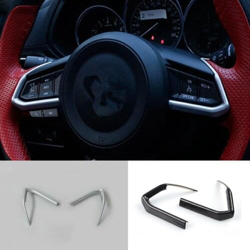 YAQUICKA 2Pcs/set Car Steering Wheel Button Switch Frame Trim Strip Styling For Mazda CX-3 CX3 2017 2018 Auto Interior Accessory