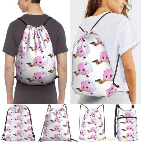 Haunted Astolfo Bean Plushie With A Gun Men Outdoor Travel Gym Bag Waterproof Drawstring Backpack Women Fitness Sackpack Bag