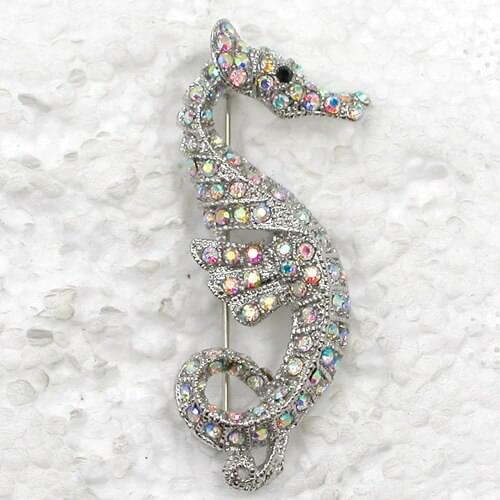 Seahorse Brooch Clear AB Rhinestone Pin brooches C315 F